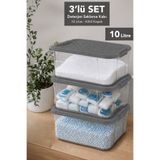 Meleni Home 3'lü 10Lt Kilitli Kapak Organizer - Elora Banyo Düzenleyici Tablet Deterjan Saklama Kutusu Gri