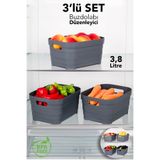 Meleni Home 3'lü 3800 ml Buzdolabı Düzenleyici - Mutfak Banyo Dekoratif Dolap İçi Çok Amaçlı Organizer Antrasit