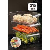 Meleni Home 3'Lü Buzdolabı Düzenleyici - Şeffaf Buzdolabı Içi Düzenleyici Organizer 10 X 32,5 X 20 Cm