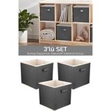 Meleni Home 3'lü Çizgili Dolap İçi Organizer - Oyuncak Kıyafet Saklama Raf Düzenleyici Sepet 30x30x30 Cm Beyaz