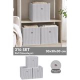 Meleni Home 3'lü Çizgili Dolap İçi Organizer - Oyuncak Kıyafet Saklama Raf Düzenleyici Sepet 30x30x30 cm