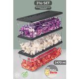 Meleni Home 3'lü Derin Mikrodalga Uyumlu Organizer Set Düzenleyici Gıda Erzak Saklama Kabı 2470ML Antrasit