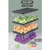 Meleni Home 3'lü Derin Mikrodalga Uyumlu Organizer Set Düzenleyici Gıda Erzak Saklama Kabı 2500ML Antrasit