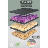 Meleni Home 3'lü Derin Mikrodalga Uyumlu Organizer Set Düzenleyici Gıda Erzak Saklama Kabı 5300ML Antrasit