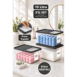 Meleni Home 3'lü Deterjan Saklama Kutusu - Sürgü Kapak Banyo Düzenleyici Tablet Toz Deterjan Kabı 10Lt Antrasit