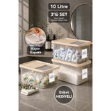 Meleni Home 3'lü Deterjan Saklama Kutusu - Sürgü Kapak Banyo Düzenleyici Tablet Toz Deterjan Kabı 10Lt Bej