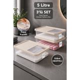 Meleni Home 3'lü Deterjan Saklama Kutusu - Sürgülü Kapak Banyo Organizer Toz Tablet Deterjan Kabı 5Lt Bej