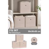 Meleni Home 3'lü Dolap İçi Organizer - Oyuncak Kıyafet Saklama Raf Düzenleyici Sepet 30x30x30 cm Bej
