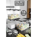 Meleni Home 3'lü Etiketli Deterjan Saklama Kutusu - 15 Lt Sürgülü Kilitli Kapak Tablet Toz Deterjan Kabı Gri