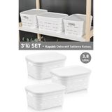 Meleni Home 3'lü Kapaklı Delikli Dekoratif Piramit Saklama Kutusu - Dolap İçi Düzenleyici Organizer 3,8 Lt Beyaz