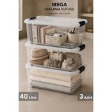 Meleni Home 3'lü Kilit Kapak Düzenleyici - Çok Amaçlı Dekoratif Dolap İçi Organizer Saklama Kutusu 40lt Şeffaf