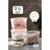Meleni Home 3'lü Multibox 10 Lt Bakliyat Saklama Kabı - Kayar Kapaklı Erzak Saklama Kabı Un Kabı Krem