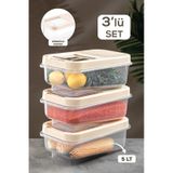 Meleni Home 3'lü Multibox 5 Lt Bakliyat Saklama Kabı Kayar Kapaklı Erzak Saklama Kabı Un Kabı Krem