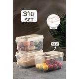 Meleni Home 3'lü Multibox 7,5 Lt Bakliyat Saklama Kabı - Kayar Kapaklı Erzak Saklama Kabı Krem