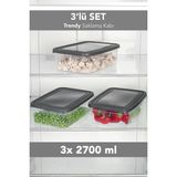 Meleni Home 3'lü Trendy Buzdolabı Düzenleyici - Mikrodalga ve Difrize Uygun Organizer Saklama Difriz Kabı 2700ML - 2,7 lt - Şeffaf