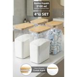 Meleni Home 4 Adet Aura Deterjan Saklama Kutusu - Hava Almaz Bambu Kapak Toz Tablet Deterjan Saklama Kabı 3,1 Lt - Şeffaf
