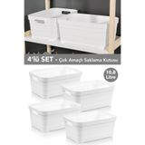 Meleni Home 4 Adet Dekoratif Piramit Saklama Kutusu - Dolap İçi Düzenleyici Organizer Kutu 10,8 Litre Beyaz