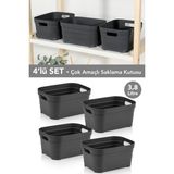 Meleni Home 4 Adet Dekoratif Piramit Saklama Kutusu - Dolap Içi Düzenleyici Organizer Kutu 3,8 Litre Antrasit