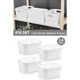 Meleni Home 4 Adet Dekoratif Piramit Saklama Kutusu - Dolap İçi Düzenleyici Organizer Kutu 3,8 Litre Beyaz