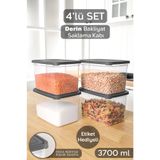 Meleni Home 4 Adet Etiketli Derin Erzak Saklama Kabı - Bakliyat Şeker Un Kabı Gıda Erzak Kutusu 3700 ml Şeffaf