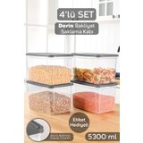 Meleni Home 4 Adet Etiketli Derin Erzak Saklama Kabı - Bakliyat Un Kabı Büyük Boy Erzak Kutusu 5300 ml Şeffaf