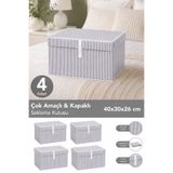 Meleni Home 4 Adet Kapaklı Çok Amaçlı Hurç Saklama Kutusu Organizer Mini 40 x 30 x 26 cm Gri