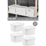 Meleni Home 4 Adet Kapaklı Dekoratif Piramit Saklama Kutusu - Dolap Düzenleyici Organizer 3,8 Litre Beyaz