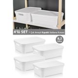 Meleni Home 4 Adet Kapaklı Dekoratif Piramit Saklama Kutusu - Dolap Düzenleyici Organizer Kutu 2,8 Litre Beyaz