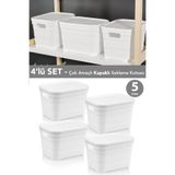 Meleni Home 4 Adet Kapaklı Dekoratif Piramit Saklama Kutusu - Dolap Düzenleyici Organizer Kutu 5 Litre Beyaz