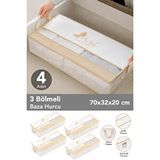 Meleni Home 4 Adet Pencereli Baza Altı Hurcu - Çizgili Çok Amaçlı Yastık Kıyafet Saklama Organizer 70x32x20 Beyaz