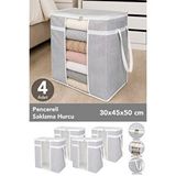 Meleni Home 4 Adet Pencereli Saklama Hurcu - Çizgili Kıyafet Düzenleme Yastık Saklama Organizer 30x45x50 Gri