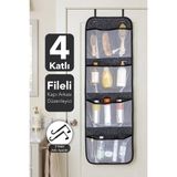 Meleni Home 4 Bölmeli Kapı Arkası Düzenleyici - File Cepli Asılabilir Keçe Banyo Dolap Içi Organizer 32X103 cm - Siyah