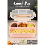 Meleni Home 4 Bölmeli Yemek Kabı - Çatal Kaşıklı Diyet Beslenme Kutusu Lunch Box Pembe