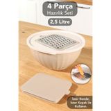 Meleni Home 4 Parça Rendeli Saklama Kabı - 2,5 Lt Çok Amaçlı Kapaklı Çırpma Karıştırma Kabı Bej