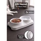 Meleni Home 400ML Çift Bölmeli Mama Kabı - Kaymaz Taban Kedi Köpek Evcil Hayvan Mama Kasesi Su Kabı Beyaz