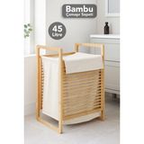 Meleni Home 45 Lt Bambu Çamaşır Sepeti - Dekoratif Natural Yıkanabilir İç Hazneli Kirli Çamaşır Sepeti