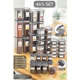 Meleni Home 46 Parça Kare Erzak Ve Bakliyat Saklama Kabıbaharat Seti 12x300ml 10x(350ML 500ML 1100ML) 4x1700ml