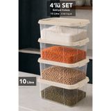 Meleni Home 4'lü 10Lt Kilitli Kapak Organizer - Bakliyat Erzak Saklama Kabı Elora Mutfak Düzenleyici Kutu Bej
