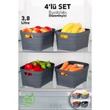Meleni Home 4'lü 3800 ml Buzdolabı Düzenleyici - Mutfak Banyo Dekoratif Dolap Içi Çok Amaçlı Organizer Antrasit - 3,8 lt