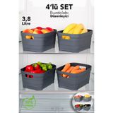 Meleni Home 4'lü 3800 Ml Buzdolabı Düzenleyici - Mutfak Banyo Dekoratif Dolap İçi Çok Amaçlı Organizer Antrasit