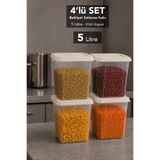 Meleni Home 4'lü 5Lt Kilitli Kapak Organizer Kutu - Mutfak Düzenleyici Derin Elora Erzak Saklama Kabı Bej