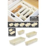 Meleni Home 4'lü Ayarlanabilir Kaşıklık Seti - Uzayabilen Çekmece İçi Modüler Düzenleyici Mutfak Organizer Bej