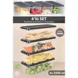 Meleni Home 4'lü Buzdolabı Düzenleyici Saklama Kabı - Derin Mikrodalga Difrize Uygun Buzluk Kabı 4x2500ml