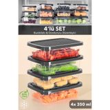 Meleni Home 4'lü Buzdolabı Organizer Lunch Box Difrize Uygun Düzenleyici Saklama Kabı Antrasit 350ml