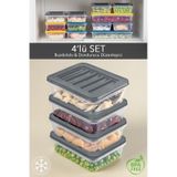 Meleni Home 4'lü Buzdolabı Organizer Mikrodalga Ve Difrize Uygun Saklama Kabı Antrasit 4 X 600 Ml