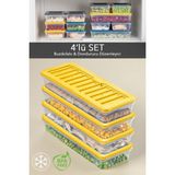 Meleni Home 4'lü Buzdolabı Organizer Mikrodalga ve Difrize Uygun Saklama Kabı Sarı 4 x 1170 ml