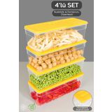 Meleni Home 4'lü Derin Buzdolabı Organizer Set Düzenleyici Saklama Kabı Mikrodalga Difriz Kabı 2470ML Sarı