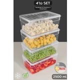 Meleni Home 4'lü Derin Mikrodalga Uyumlu Erzak Gıda Saklama Kabı - Şeffaf Kapak Düzenleyici Organizer Set 2500ml