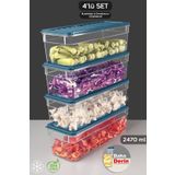 Meleni Home 4'lü Derin Mikrodalga Uyumlu Organizer Set Düzenleyici Gıda Erzak Saklama Kabı 2470ml Mavi
