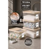Meleni Home 4'lü Deterjan Saklama Kutusu - Sürgü Kapak Banyo Düzenleyici Tablet Toz Deterjan Kabı 10Lt Bej